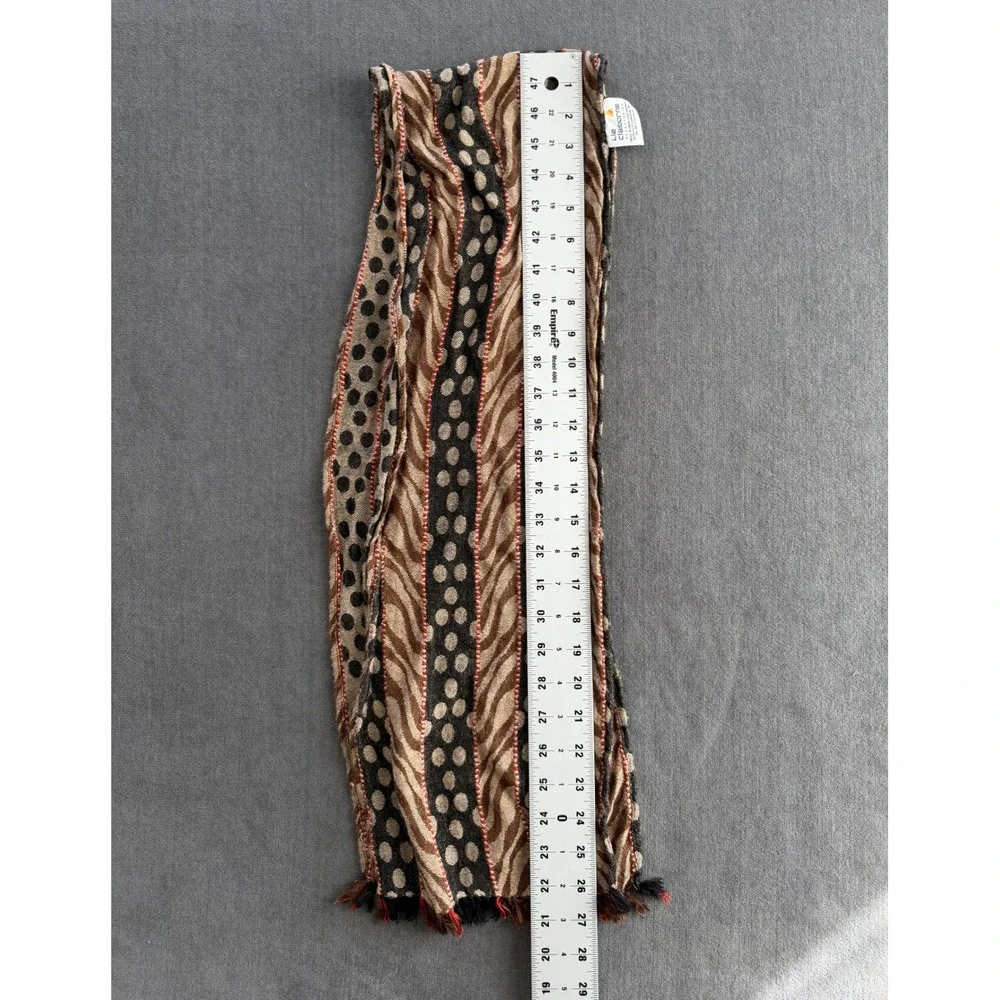 Liz Claiborne Scarf Womens OS Brown Black Eclectic Bohemian Neutral Artsy Soft‎